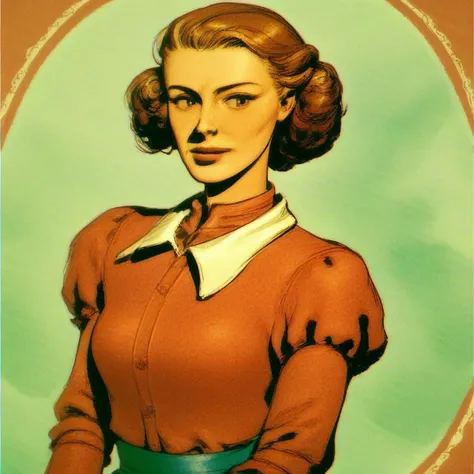 score_9_up, score_8_up, score_7_up, score_6_up, score_5_up, score_4_up, jocelyn_peabody, blouse, skirt, retro sci-fi, 1950s, (painted art)