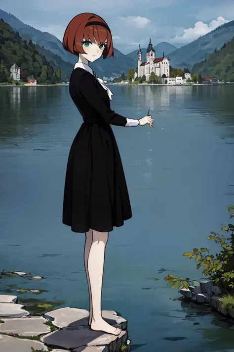((masterpiece)), (best quality), official art, extremely detailed CG, unity 8k wallpaper, ultra detailed, highly detailed, detailed background, vivid color, photorealistic, perfect lighting, best illumination,
1girl, dorothy, green eyes, brown hair, pale skin, black clothes, barefoot, expressionless,
<lora:dorothyV2:1>,
Mystical Lakes: Visit the mystical Lake Bled in Slovenia, with its emerald-green waters, island church, and medieval castle,