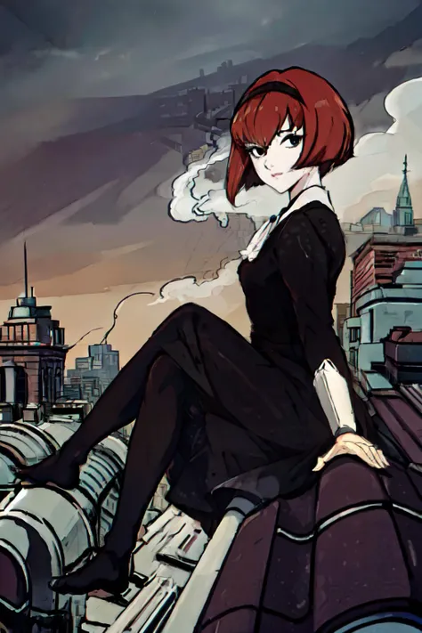 (masterpiece, best quality;1.3), extremely detailed , unity 8k wallpaper, perfect lighting, perfect shading,, 1girl, looking at viewer, pov, dorothy <lora:dorothyV1:0.8>
android, black detailed dress, from above, black stockingS, ROOFTOP, london city, smoke,