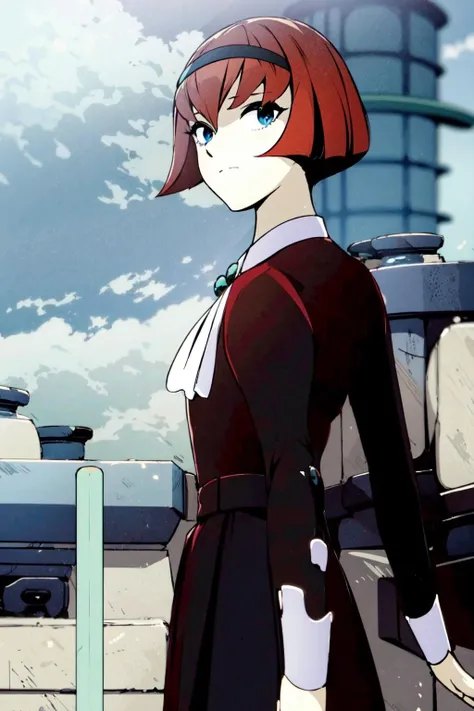 (masterpiece, best quality;1.3), extremely detailed , unity 8k wallpaper, perfect lighting, perfect shading,, 1girl,  looking at viewer, pov, dorothy <lora:dorothyV1:0.7> white skin,
android, black detailed dress, from above, black stockingS, ROOFTOP, london city, smoke,