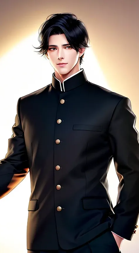 <lora:BIW:0.6>, FH, Masterpiece, best quality, sharp, contrast, realistic drawing, tall black haired man, short hair,
<lora:Gakuran:0.75>, Gakuran, a man in a black gakuran and pants standing with his arms crossed , man wearing the gakuran, golden buttons