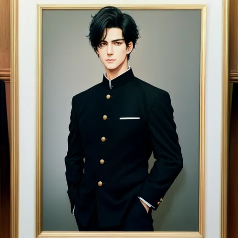 <lora:BIW:0.6>, FH, Masterpiece, best quality, sharp, contrast, realistic drawing, tall black haired man, short hair,
<lora:Gakuran:0.75>, Gakuran, a man in a black gakuran and pants standing with his arms crossed , man wearing the gakuran, golden buttons