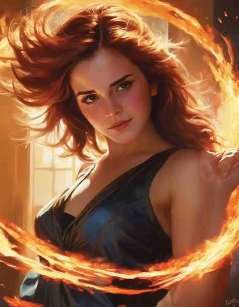 beautiful (ohwx woman) <lora:watson_lora_sdxl_v1-000008:1> doing an epic dance with a ball of fire, art by ilya kuvshinov and lois van baarle ross tran trending on deviantart pinterest hyper detailed photorealistic highlights & shadow hd 8k post-processing high resolution award winning photography portrait cinematic lightning lighting chiaroscuro composition 85mm f1.4 dg os r lens in the style alphonse mucho le