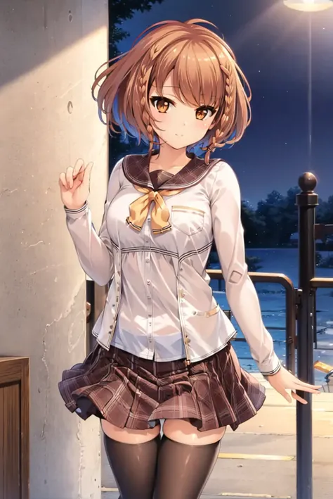masterpiece, best quality, 1girl, <lora:KoronaKusakabe:0.8> korona kusakabe, school uniform, portrait, soft smile, night sky, galaxy