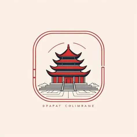 logo design,abstract,minimal line style,Chinese style, seal, square, ancient architecture, irregular boundaries,Red inkpad,gap,