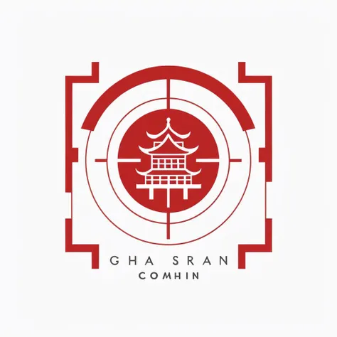 logo design,abstract,minimal line style,Chinese style, seal, square, ancient architecture, irregular boundaries,Red inkpad,gap,