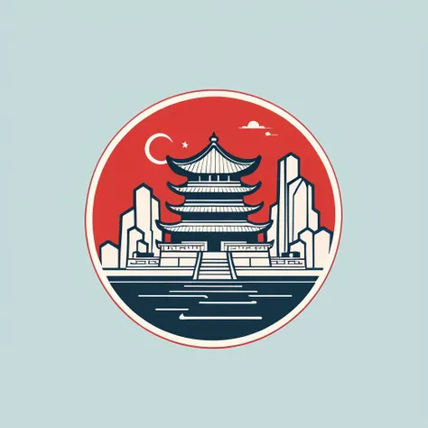 logo design,abstract,minimal line style,Chinese style, seal, square, ancient architecture, irregular boundaries,Red inkpad,gap,