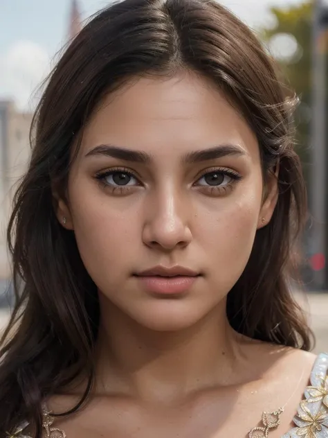 Hyperrealistic art of girl 21 yo, (establishing shot:1.5), Panama,skin color medium brown, latina (face:Inverted Triangle Face, Sloped Eyes, [eye color hazel], Nose with an Asymmetrical Shape, soft lip contours, high cheekbones, cleft chin) brunette, (ultra detailed eyes and face)<lora:eyetuneT:1>, dramatic, (masterpiece, best quality, high quality), hyperdetailed, highres, intricate detail, HDR, 8k, sharp focus, detailed background, extremely detailed face eyes lips nose, perfect hands, realistic eyes, detailed skin texture, subsurface scattering, realistic, temple, dark, photorealistic,, Extremely high-resolution details, photographic, realism pushed to extreme, fine texture, incredibly lifelike