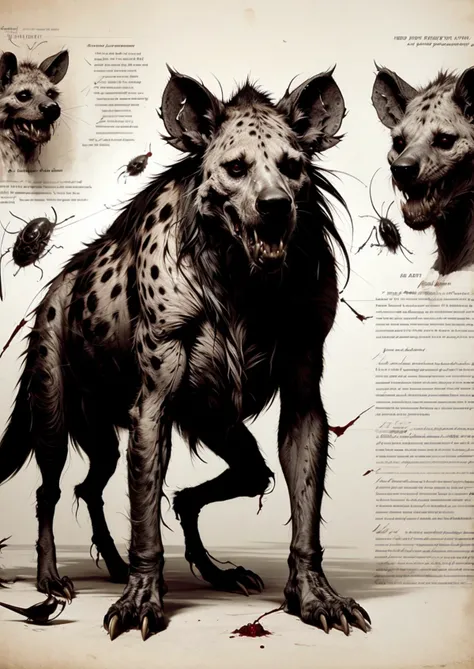 Masterpiece, Best Quality, <lora:BookSW2:1> hyena, Animal, big teeth, blood, Digital Art,