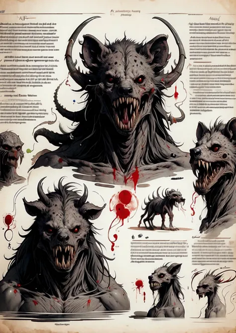 Masterpiece, Best Quality, <lora:BookSW2:1> hyena, Animal, big teeth, blood, Digital Art,