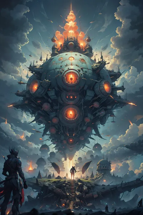 best quality,masterpiece,Megalophobia,giant phobia,cloud,sky,in sky,low angle,Symmetrical composition,chaosmix, chaos, horror