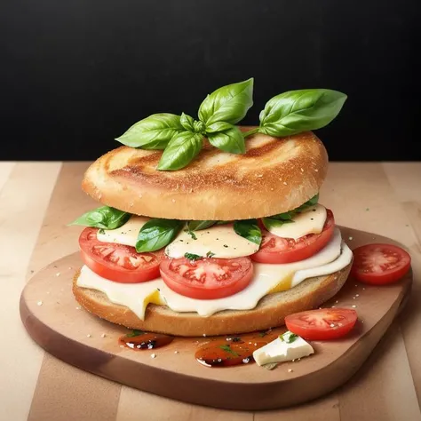 RAW photo, 8k uhd, dslr, bounced lighting, high quality, film grain, Pentax 645Z, sandwish,Fresh mozzarella cheese, Sliced tomato, Fresh basil leaves, Balsamic glaze, Baguette  <lora:Seductive_Snack_Anatomy:1>