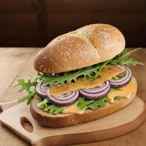 RAW photo, aesthetic, 8k uhd, dslr, bounced lighting, high quality, film grain, Pentax 645Z, sandwish,Sliced roast beef,Cheddar cheese,Horseradish sauce,Red onion,Arugula,Rye bread <lora:Seductive_Snack_Anatomy:1>k
