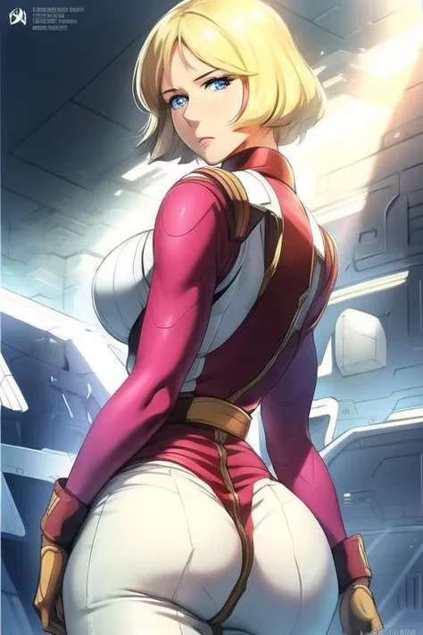 <lora:sayla_mass_lora:0.8>, 1girl, sayla mass, elegant, masterpiece, intricate, realistic, best quality, absurdres, high face detail, perfect eyes, mature female, cowboy shot, illustration, vibrant colors, looking back, ((huge ass))