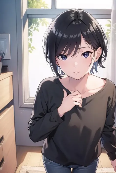 shinoneechan, <lora:shinoneechan-lora-nochekaiser:1>,
shino neechan, short hair, bangs, black hair, (black eyes:1.5), mole, mole under mouth, mature female,
BREAK shirt, long sleeves, purple shirt, shorts,
BREAK indoors,
BREAK looking at viewer, (cowboy shot:1.5),
BREAK <lyco:GoodHands-beta2:1>, (masterpiece:1.2), best quality, high resolution, unity 8k wallpaper, (illustration:0.8), (beautiful detailed eyes:1.6), extremely detailed face, perfect lighting, extremely detailed CG, (perfect hands, perfect anatomy),