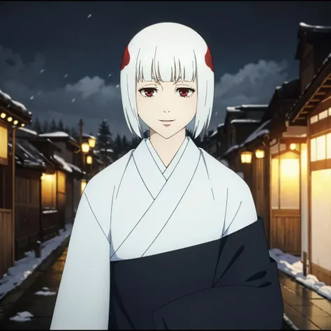 <lora:uraume002:0.7>,smile,
uraume,1girl,white hair,
kimono,haori,kesa,
snow,snowstorm,