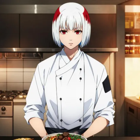 <lora:uraume002:0.7>,
uraume,1girl,
white hair,multicolored hair,red hair,
chef_uniform,