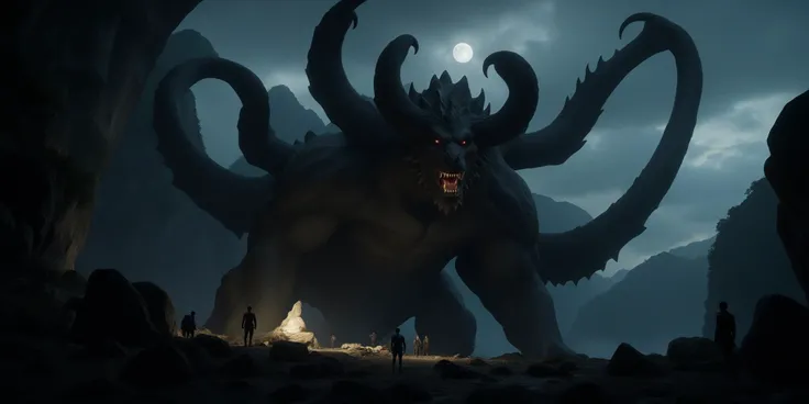 HDR photo of cinematic film still a scene of a cave with a giant monster, akihiko yoshida 8 k, juno promotional image, official screenshot, pillars of marble, the nature of existence, key frame, the endless, triumphant fate, unity screenshot, by Maeda Masao . shallow depth of field, vignette, highly detailed, high budget, bokeh, cinemascope, moody, epic, gorgeous, film grain, grainy <lora:ZenkaiXL-v0.2:0.8>Black wizard cat killing 3 wizards <lora:Anime Cold Night Style SDXL_LoRA_Pony Diffusion V6 XL:0.8> dark theme, low light, . High dynamic range, vivid, rich details, clear shadows and highlights, realistic, intense, enhanced contrast, highly detailed