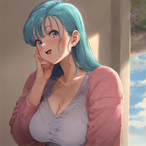 perfectly detailed, best quality, score_9, score_8_up, score_7_up, Anime, sukebe, anime, full colored, beautiful, female, teasing, ecchi, hentai, manga, erotic, nsfw, bulma from dragon ball,