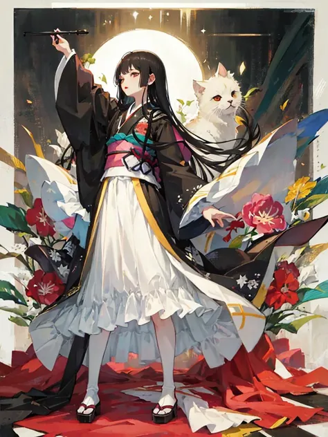 <lora:hellGirlEnmaAiLora_v1:1.0>,masterpiece, best quality, 1girl, solo, enma ai, black kimono,<lora:standingFullBodyWithBackgroundStyle_v10Offset:0.7>, white background, full body