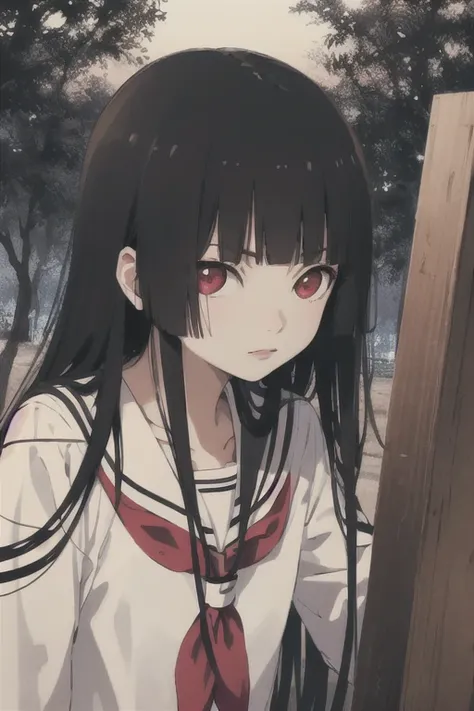 <lora:hellGirlEnmaAiLora_v1:1>, masterpiece, best quality, 1girl, solo, enma ai, black serafuku,