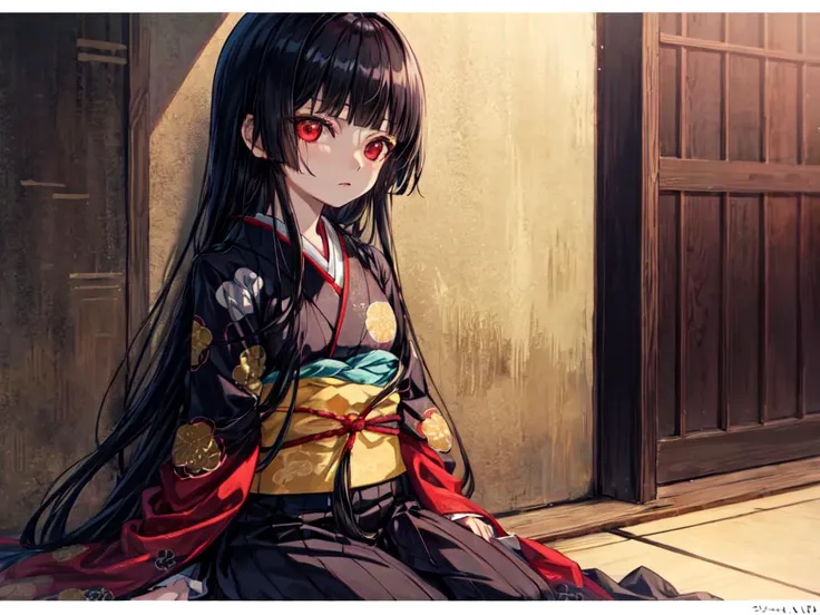 1girl, solo, black_gold_brocade_kimono, expressionless,Lycoris radiata,lora:em_ai_v1-000008:1