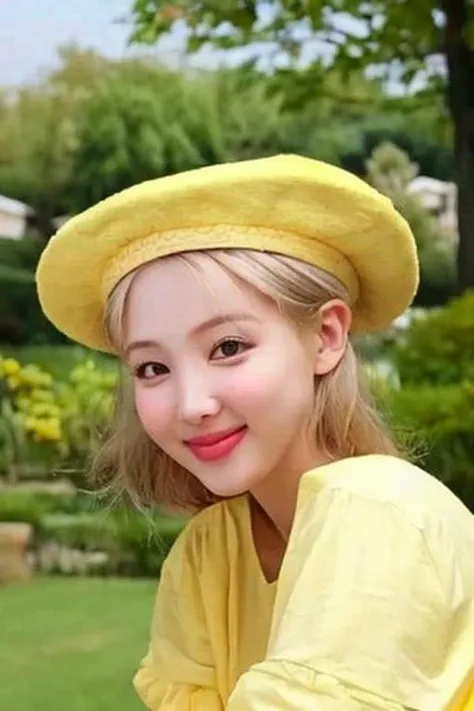 garden, bunnyunnie, blonde hair, yellow hat