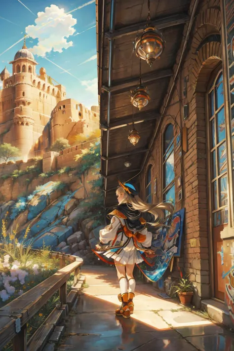 1girl, artistic Renderman, insane details, Sharp focus of a Retrofuturism Old Moorish ([Trolley:Citadel:3]:1.3) , it is with Brilliant trimmings, it is sleek, from inside of a Bright Arena, lush fauna and Orion in background, Spring, Panorama, Simple and clean, Shameful, Destructive Art, Indirect light, F/5, Amaro, Crepuscular Rays, moody, extremely hyper aesthetic, artstation, (graffiti art designed by Barry McGee:1.0) , (Richard Wright:1.0) , (Umberto Boccioni:0.8) , (Dom Qwek:1.2) , fantasy