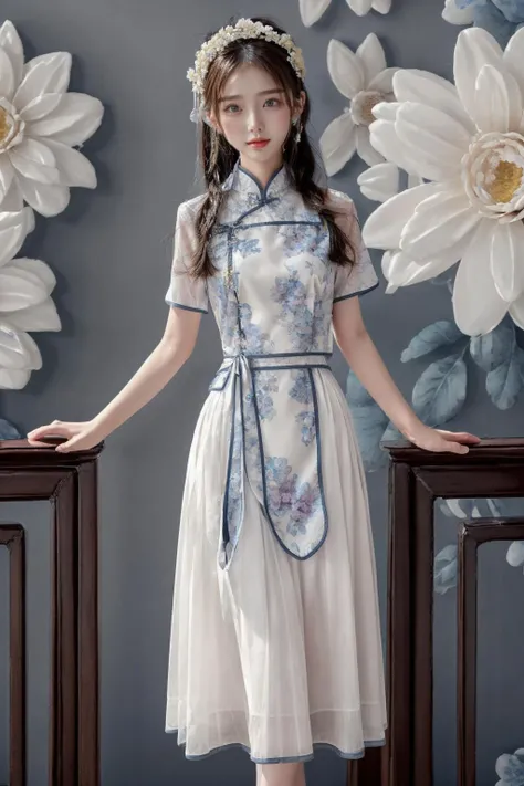 (best quality),[masterpiece],((beautiful:0.75) cute girl:0.75),knees up,standing,looking at viewer,(flowers background:1.3),narrow waist,wide hips,, black hair, close-up, 
<lora:add_detail:0.6>
 <lora:Sweet girl clothes1:0.7> chinese clothes,