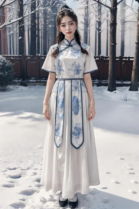 (best quality),[masterpiece],((beautiful:0.75) cute girl:0.75),full body,standing,looking at viewer,(snow background:1.3),narrow waist,wide hips,black hair,close-up,
<lora:add_detail:0.6>
<lora:Sweet girl clothes1:0.75> chinese clothes,