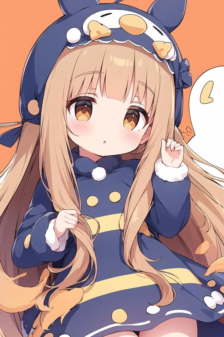(masterpiece, best quality:1.1), 1girl solo, petite, flat chest, Ichihara Nina, animal costume, chicken costume, orange eyes, <lora:u149-v4.0:0.85>