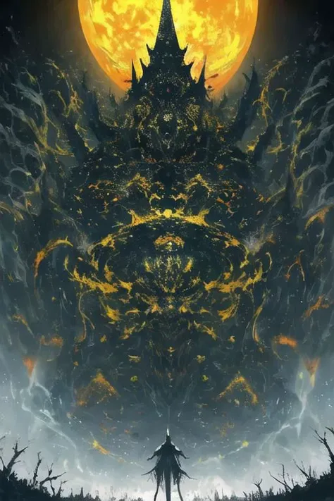 satanic pentagram, pale gothic evil king, electronic aura, enormous beings, realistic photography, realistic ghosts, dome, abstract expressionism art, by kiyosan, pale gothic evil queen, oozing thick yellow blood, suggestive position, torso, black hole in the background, rainbow veins everywhere, hand painting, biomechinical, yellow plantes, ultra detailed anime