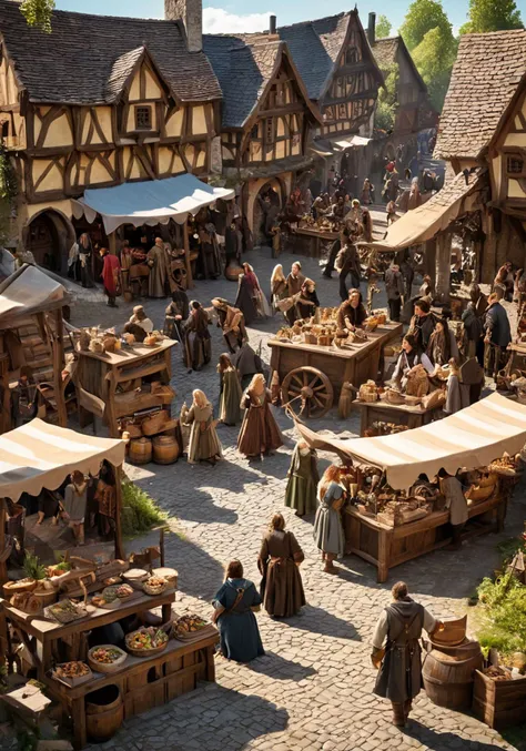 a photo of a group of people at a medieval fantasy market, <lora:wisosdxl:0.8>, wisosdxl, best quality, masterpiece, isometric scene, lord of the rings