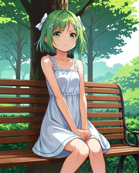 (superflat, flat shading:1.1), 1girl, , petite, sumer dress, spread legs, sitting on stone, (peeing:1.3), blush, embarassed, by the river, volumetric lighting, soft light, bright, vibrant colors
