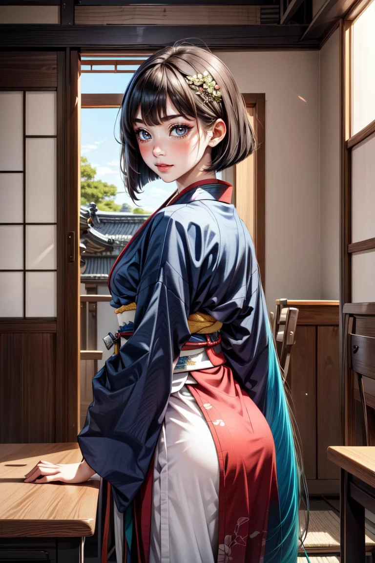 masterpiece, best quality, 1girl, <lora:longtail_bob-1.0:0.8> longtail bob, sash, bright pupils, edo period timeline, 16th century, <lora:add_detail:1>