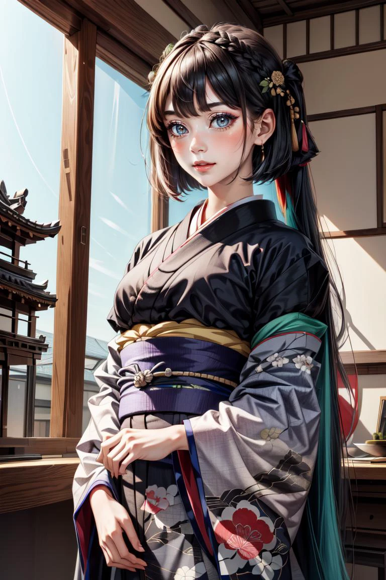 masterpiece, best quality, 1girl, <lora:longtail_bob-1.0:0.8> longtail bob, sash, bright pupils, edo period timeline, 16th century, <lora:add_detail:1>
