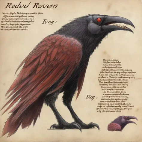 bestiarum red raven with teeth <lora:bestiarum:0.7>