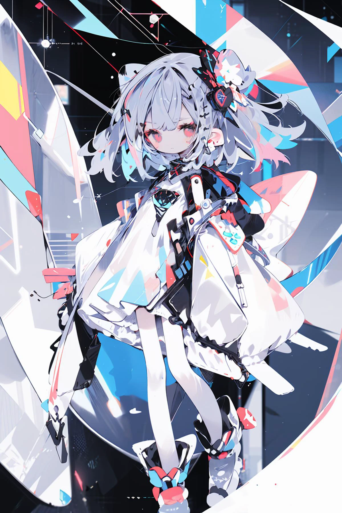 chibi, <lyco:è£æ¹chibi:1.0>,<lora:geometric_shapes:0.4>, cute girl,chibi,parameters laser,1girl,masterpiece,best quality,highly detailed,FHD,1080P.2K.4K.8K,near future city,<lora:laser0626:1>