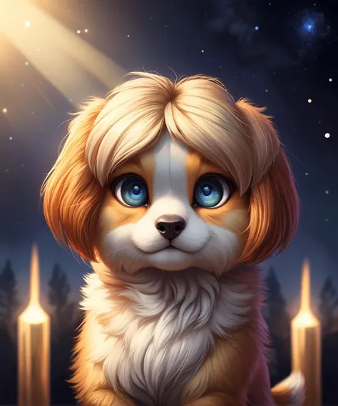 (masterpiece), (best quality), (vibrant light colors), Super Detail, illustration, Shih Tzu, beautiful detailed eyes, stars, depth of field