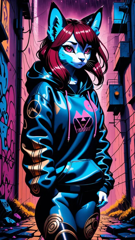 Female furry girl, cat girl, Russian Gopnik, sport jacket, tracksuit, background symbol graffiti, ruined city, concrete, portrait, long red hair, human thoughts art, elegant fantasy, intricate, crisp quality, Bela Magyar, 35mm film, 35mm photography, 8k uhd, hdr, ultra-detailed, Wet black and orange color inks line art dreamy female portrait with lot of lace filigrees on black canvas illustration described in the perfect fractal, (style of Vassily Kandinsky), pink eyes, colorful, masterpiece, expert, insanely detailed, 4k resolution, best quality, high quality, vivid, detailed background, otherworldly, digital art, death shadow nightmare ethereal beast, floating into the abyssal heights, nebula, cinematic, dreaming, Film light, bathing in light, very sharp focus, Hyper detailed, Hyper realistic, masterpiece, spiritual, surreal, atmospheric, maroon cream bronze, High resolution, Vibrant, High contrast, dark angle, 8k, HDR, 500px, (kawaii furry girl, gold and blue hair)