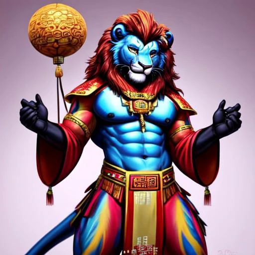 Sexy Male anthro lion dressed in a sexy chinese lion dancer costume