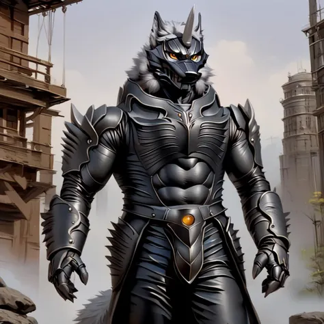 score_9, score_8_up, score_7_up, score_6_up, score_5_up, score_4_up,
dynamic action pose, male, handsome, powerful muscular body, (full body), (Totality Embodiment), breathtaking beauty, pure perfection, divine presence, unforgettable, impressive, chiaroscuro, night time,
black metal armor, grey wolf, grey body, grey skin, grey fur, villain, glowing yellow eyes, long white hair, wolf face helmet, wolf face mask, single horn on forehead, powerful muscular warrior like body, opened armored leather long jacket, thick arms, thick legs, wide thick chest, large pecs, abs, dashing, evil, villain, supervillain, detailed background, conquering a futuristic city, intimidating presence,
<lora:Zen_Aku_Power_Rangers_Wild_Force_AD_SDXL:0.85>