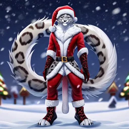 Sexy Male anthro snow Leopard dressed in a sexy christmas outfit