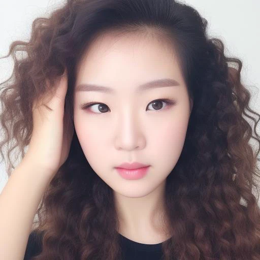 1girl, half korean,  half german, round  face, curly mid length hair,  portrait, youtube video, realistic, photograph, makeup,  ring lighting,  ring lighting,  tyznedsk1