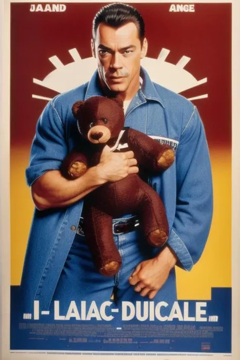 80s movie poster, Jean-Claude Van Damme, teddy bear