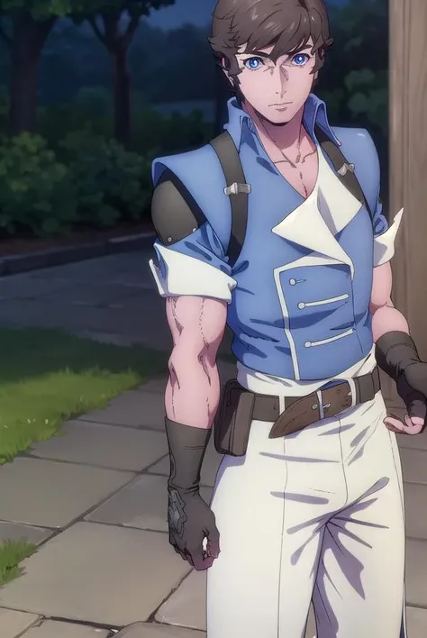 richter, <lora:richter-lora-nochekaiser:1>,
richter, short hair, bangs, blue eyes, brown hair, (bright pupils:1.5),
BREAK shirt, gloves, collarbone, jacket, short sleeves, black gloves, belt, pants, fingerless gloves, blue jacket, white pants,
BREAK outdoors, night, nature, forest,
BREAK looking at viewer, (cowboy shot:1.5),
BREAK <lora:GoodHands-beta2:1>, (masterpiece:1.2), best quality, high resolution, unity 8k wallpaper, (illustration:0.8), (beautiful detailed eyes:1.6), extremely detailed face, perfect lighting, extremely detailed CG, (perfect hands, perfect anatomy),