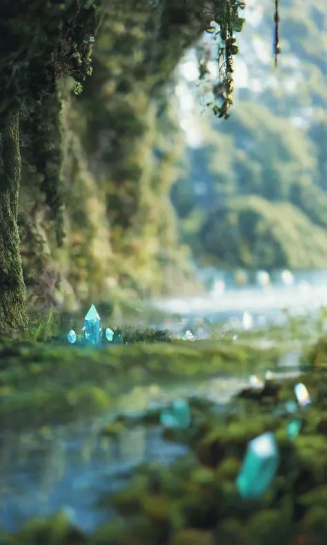 score_9, score_8_up, score_7_up, BREAK, fantasy, crystals, gems, river, nature, close-up, rim lighting, depth of field, scenery, <lora:RELSM_v1:.9>