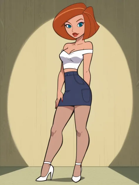 score_6, score_8_up BREAK, masterpiece, perfect face, perfect hands, high quality, (1girl, solo,) lipstick, makeup, <lora:EnvyPonySeductress01a:1> seductive, <lora:AnnPossiblePony1.0:1> annp, solo, 1girl, orange hair, blue eyes, short hair,() cleavage, large breasts, bare shoulders, off-shoulder croptop, micro skirt, high heels
