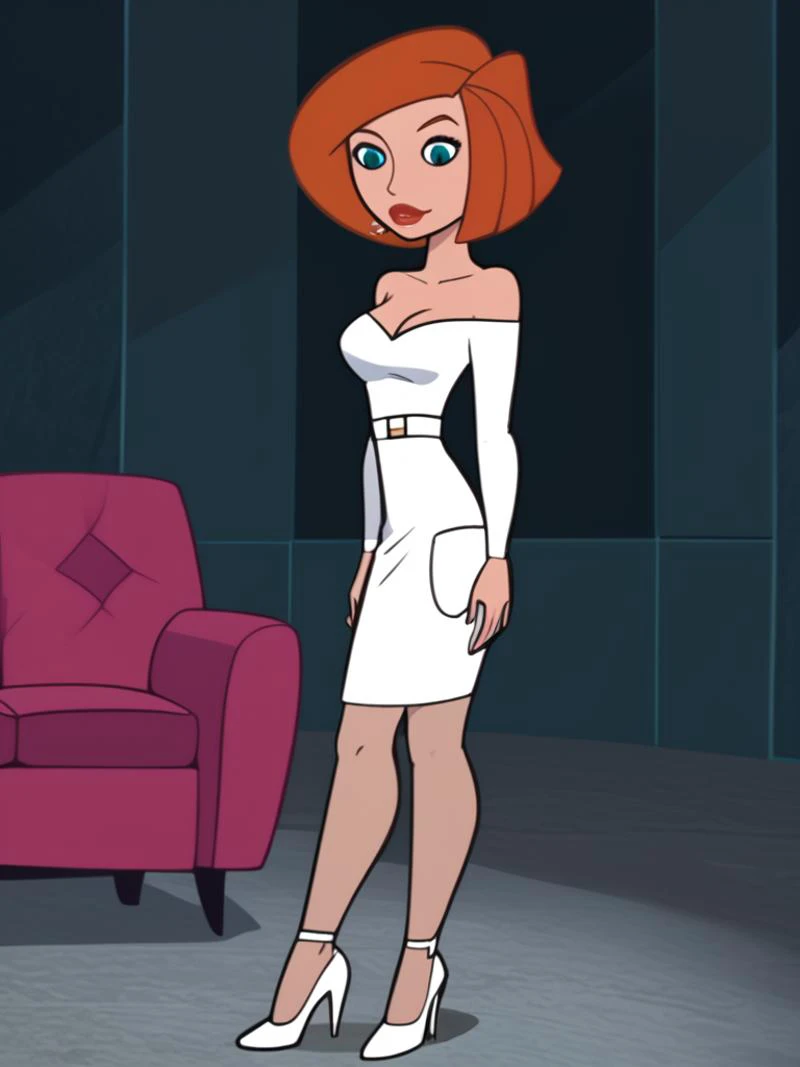 score_6, score_8_up BREAK, masterpiece, perfect face, perfect hands, high quality, (1girl, solo,) lipstick, makeup, <lora:EnvyPonySeductress01a:1> seductive, <lora:AnnPossiblePony1.0:1> annp, solo, 1girl, orange hair, blue eyes, short hair,() cleavage, large breasts, bare shoulders, off-shoulder croptop, micro skirt, high heels