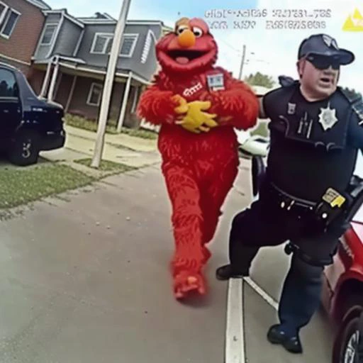 Bodycam footage of Elmo being arrested <lora:PoliceBodycamFootage:1>